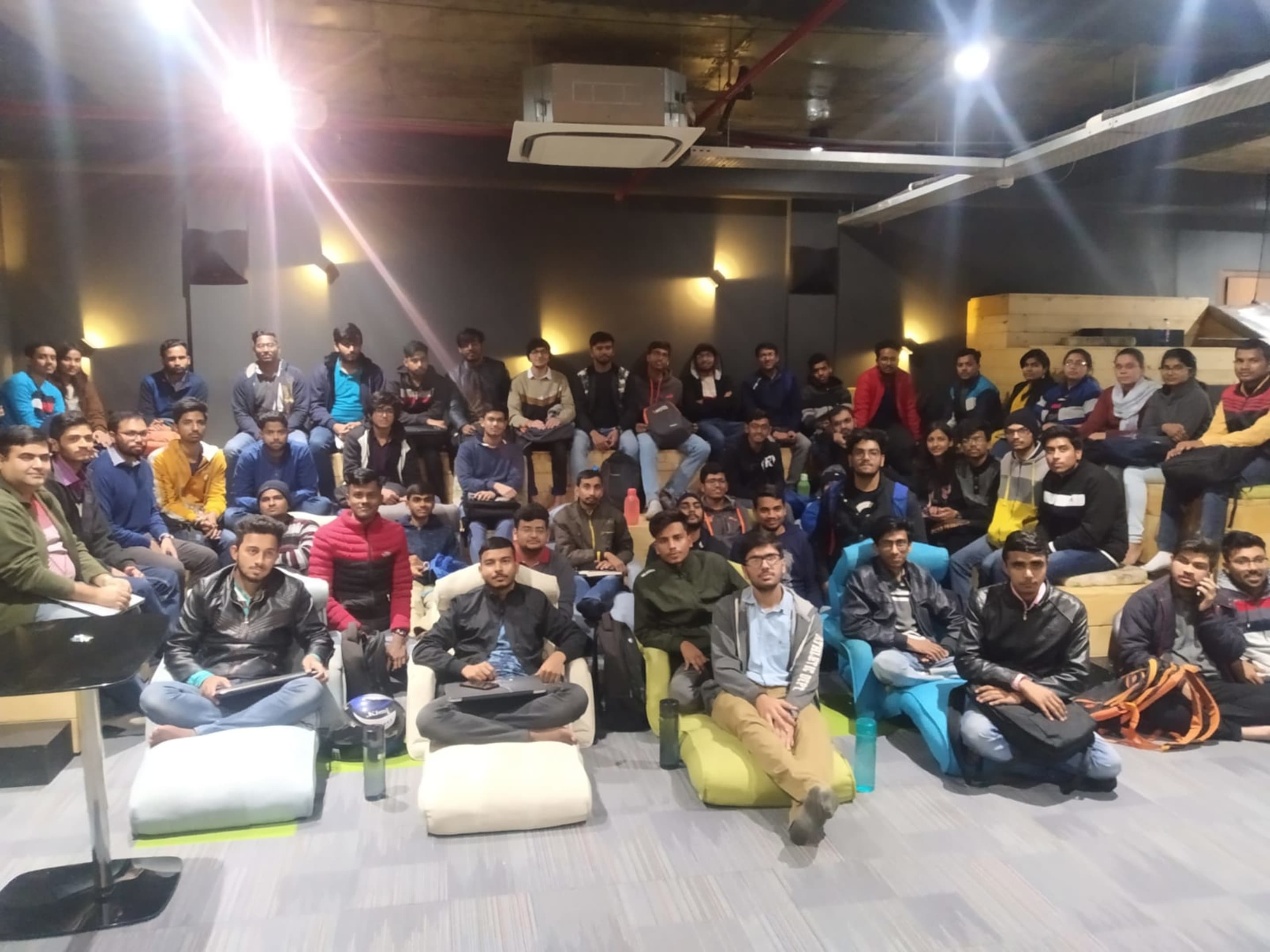 Community gathering of student developers and early organizers in Bhopal