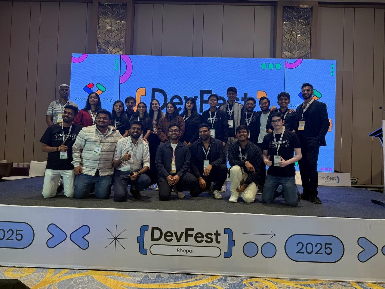Organizers and core team on stage at DevFest Bhopal